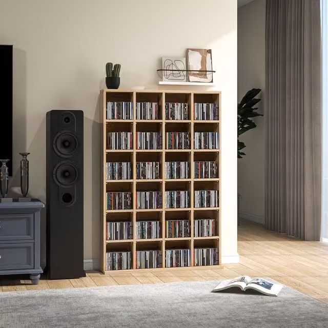 HOMCOM Modern Freestanding Media Storage Rack with Adjustable Shelves and Back Panel, Brown and Sand