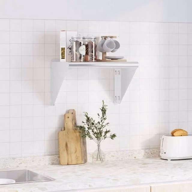 Berkfield Home Wall Mounted Metal Shelf in Silver, W: 50 cm, D: 30 cm, H: 31 cm