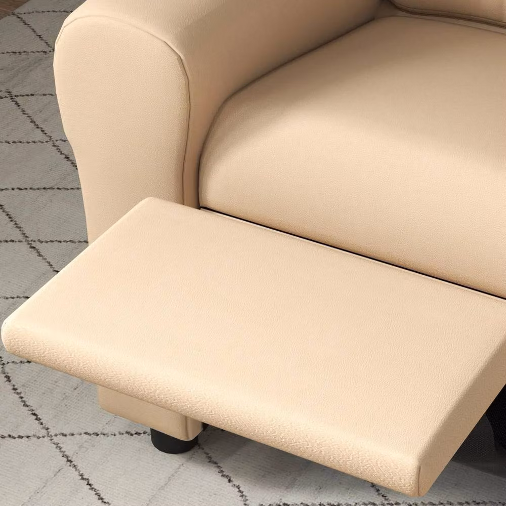 NESTLUNE Kids Recliner Chair with Cup Holder in Beige PU Leather – 4