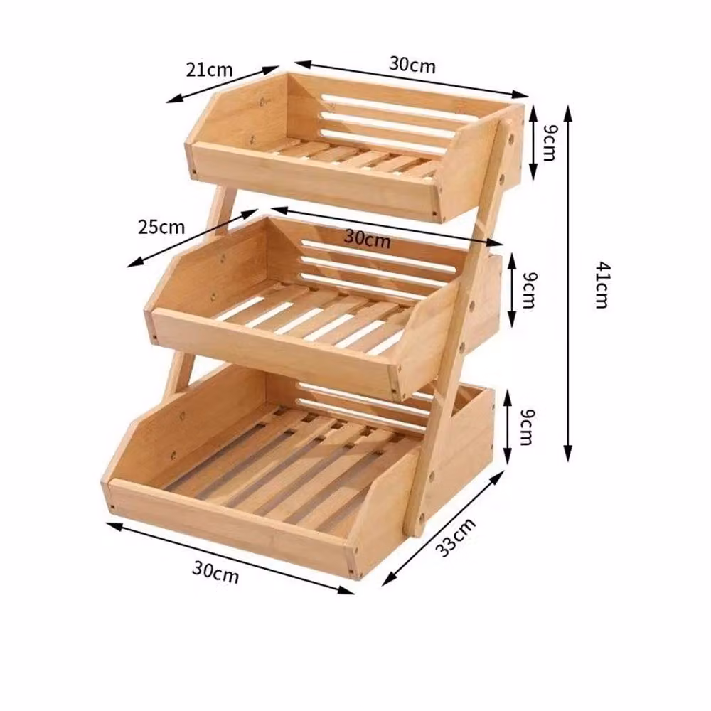 Nordara 3 Tier Bamboo Fruit Rack and Vegetable Basket Wooden Storage Stand in Brown – 2