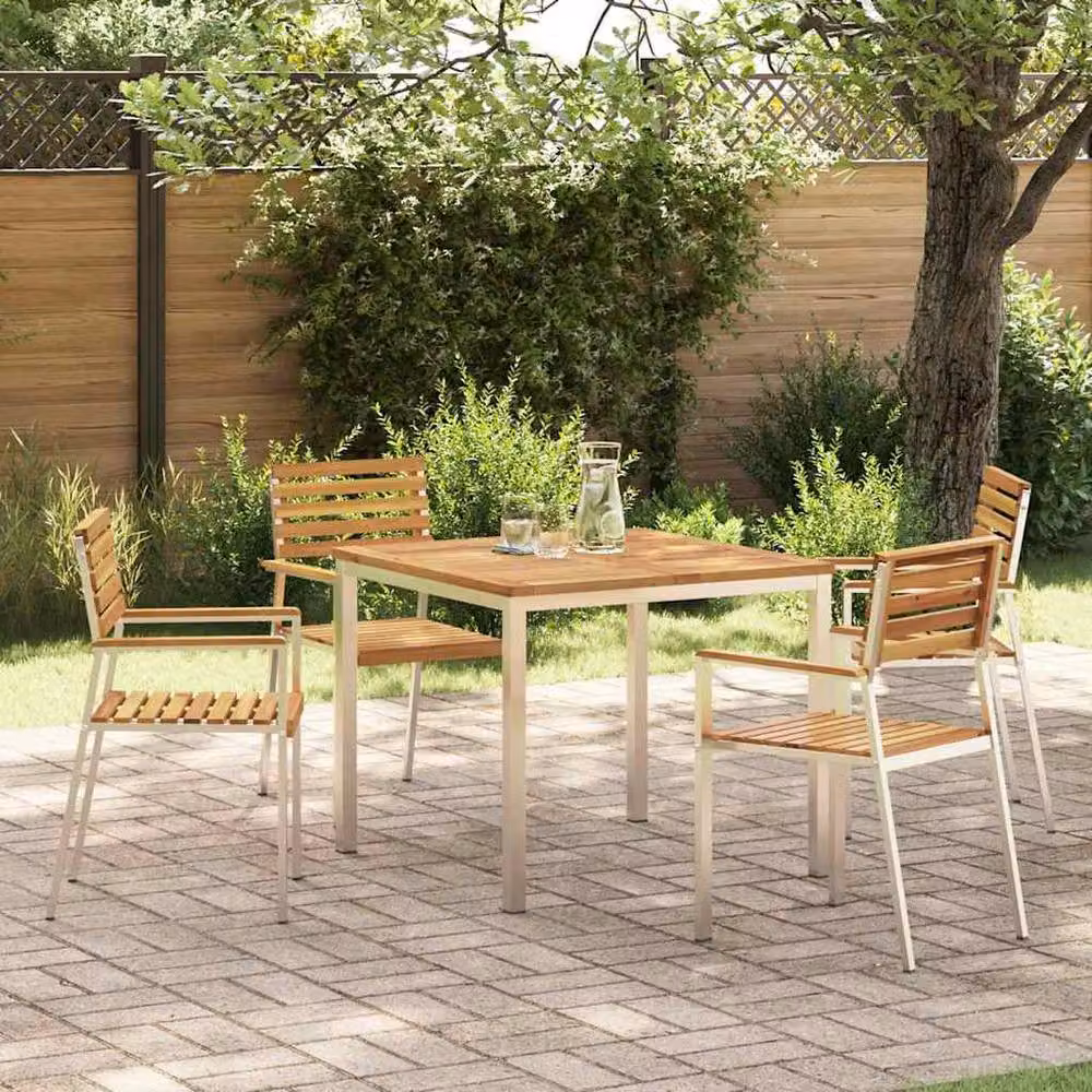 Berkfield Home Modern 5 Piece Acacia Wood Garden Dining Set in Brown – 2