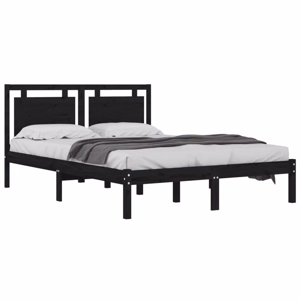Berkfield Home Black Solid Pine Wood Bed Frame W/D/H: 200 x 200 cm – 3