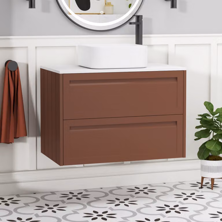Royal Bathrooms Elmore 800mm Wall Hung Terracotta Clay Vanity Unit with 2 Drawers and Elena Basin