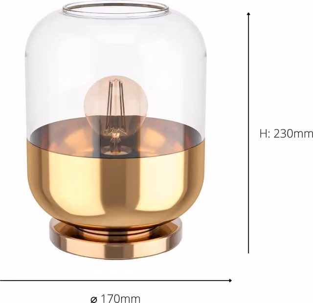Eglo Maryvilla Chic Art Deco Table Lamp in Bronze and Gold/Brass with Transparent Glass Shade