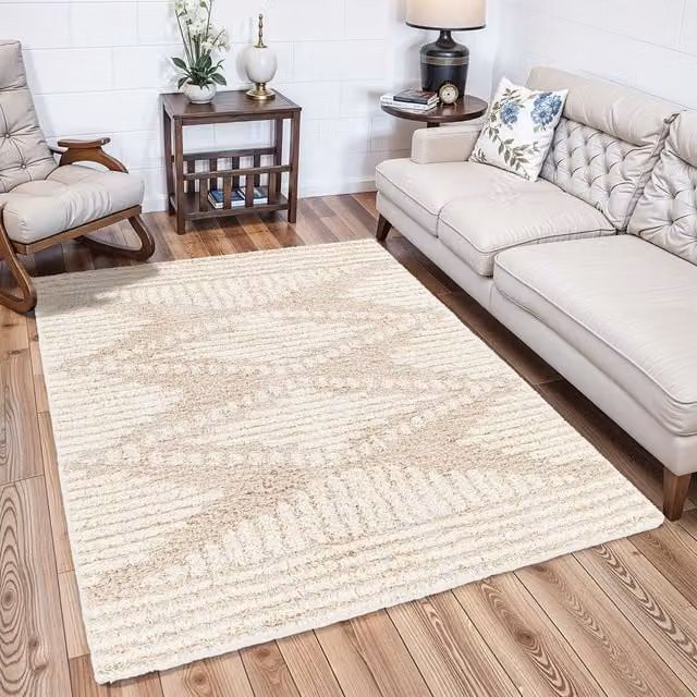 Livabliss Urban Shag Modern Soft Plush Pile Rug in Grey, Beige and White, W: 130 cm, L: 190 cm