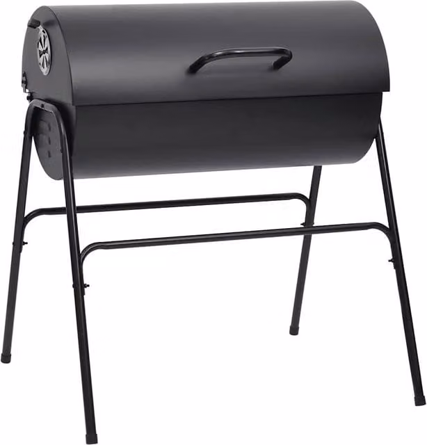 Berkfield Home Black Steel Barrel Charcoal Grill with 2 Cooking Grids and Warming Rack, W/D/H: 80 x 95 x 90 cm – 1