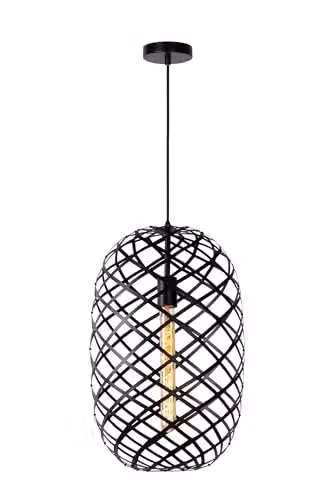 Lucide Wolfram Black Metal Pendant Light, Diameter: 32 cm, Height: 180 cm, E27, Dimmable and Height Adjustable