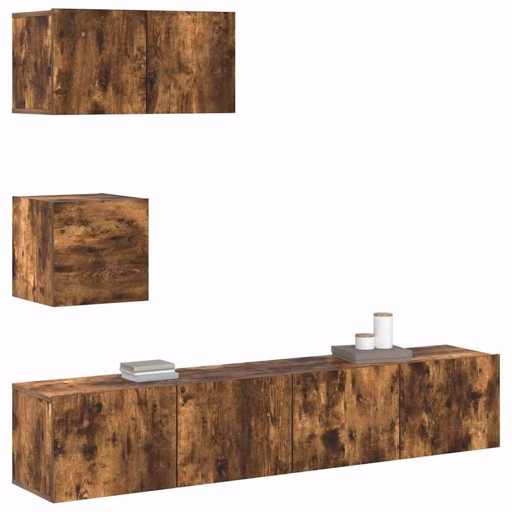 Berkfield Home 4 Piece Modern Smoked Oak TV Cabinet Set in Brown – 3