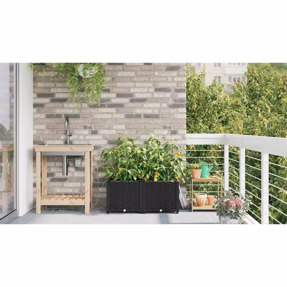 Berkfield Home Garden Planters with Water Irrigation System, 2 Pack, Black – 3