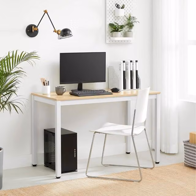 VASAGLE Minimalist Writing Desk in White and Yellow, W/D/H: 120 x 76 x 60 cm
