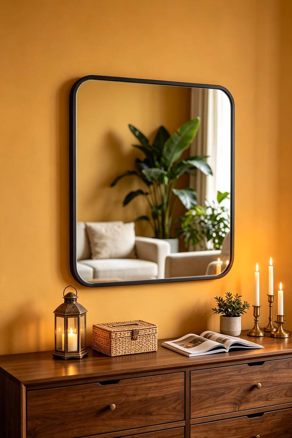 ExtraStar Modern Square Wall Mirror with Black Metal Frame, 70 x 70 cm – 3