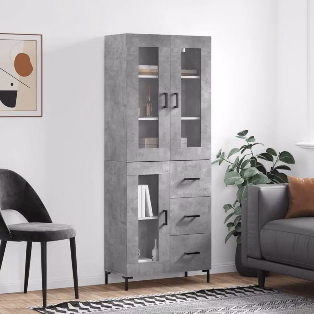 Berkfield Home Modern Highboard in Concrete Grey with Glass Doors, W/D/H: 69.5 x 34 x 180 cm – 2