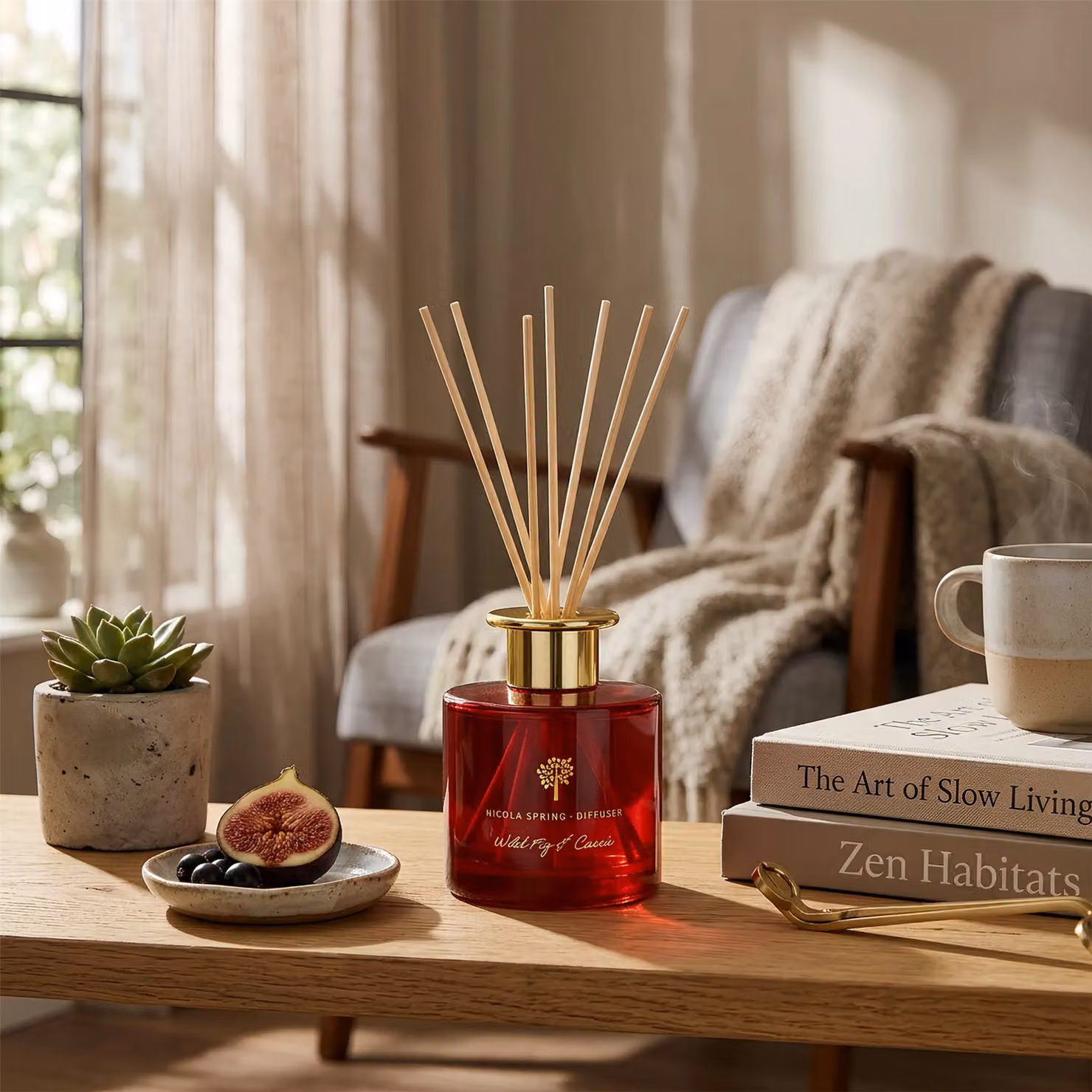 Nicola Spring Wild Fig & Cassis Scented Reed Diffuser, 200ml, Red Glass Jar – 5