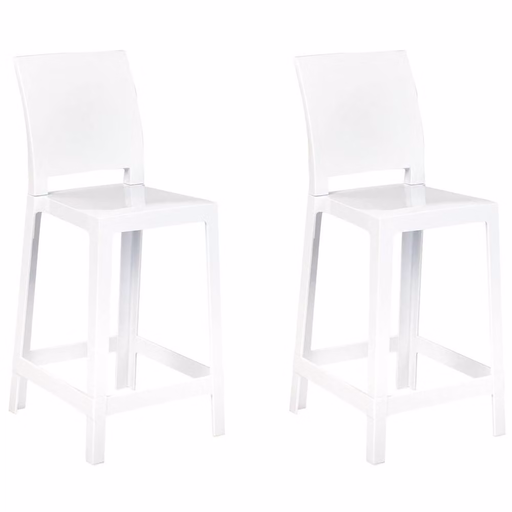 Wyld and Coco Set of 2 White Polycarbonate Counter Stools with Gloss Finish, Height: 99 cm – 2