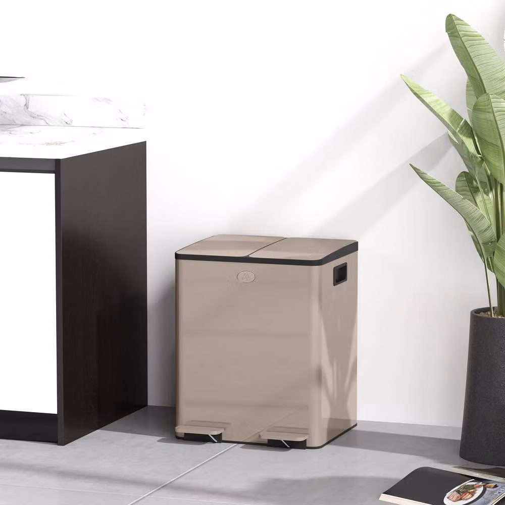 STILVORA Dual Compartment 40L Kitchen Bin with Pedal Lid and Soft Close in Beige – 2