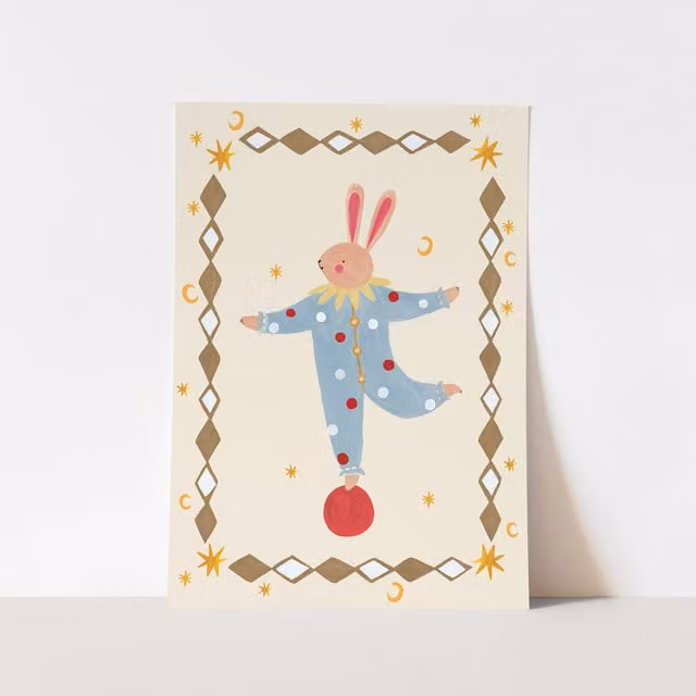 Kid of the Village Balancing Bunny Multicolour Fine Art Paper Poster, W: 30 cm, H: 40 cm