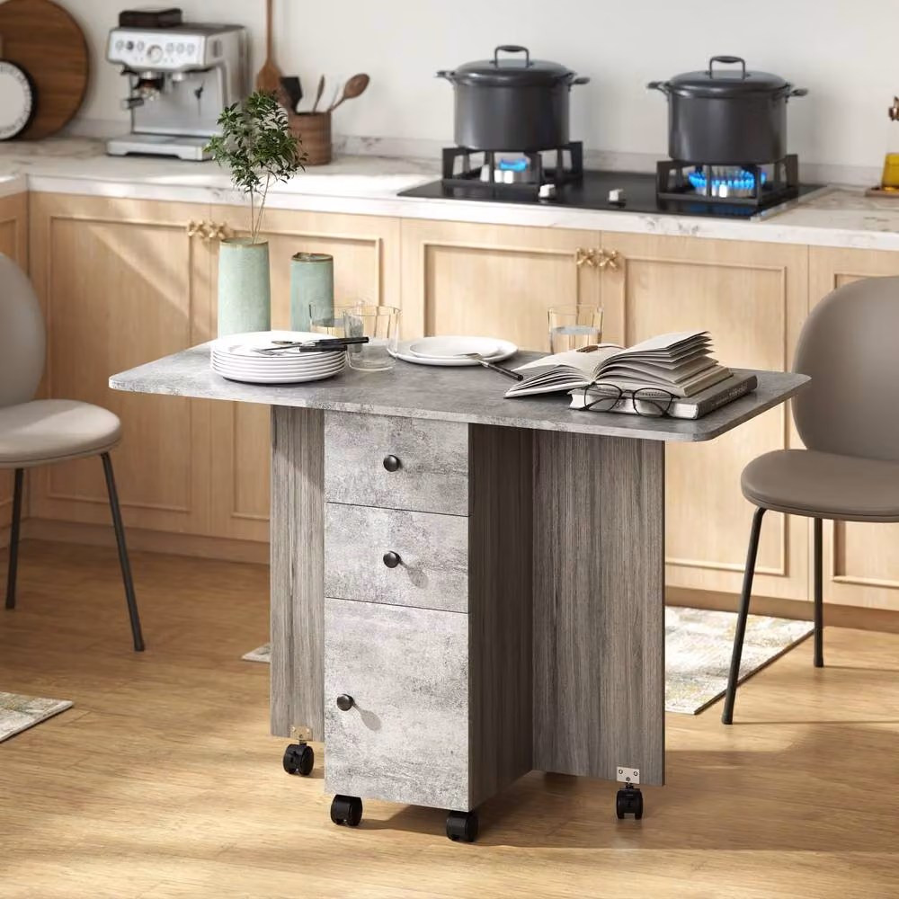 Wyld Haus Dorette Grey Drop Leaf Dining Table with Storage W/D/H: 60 x 60 x 76.5 cm – 3