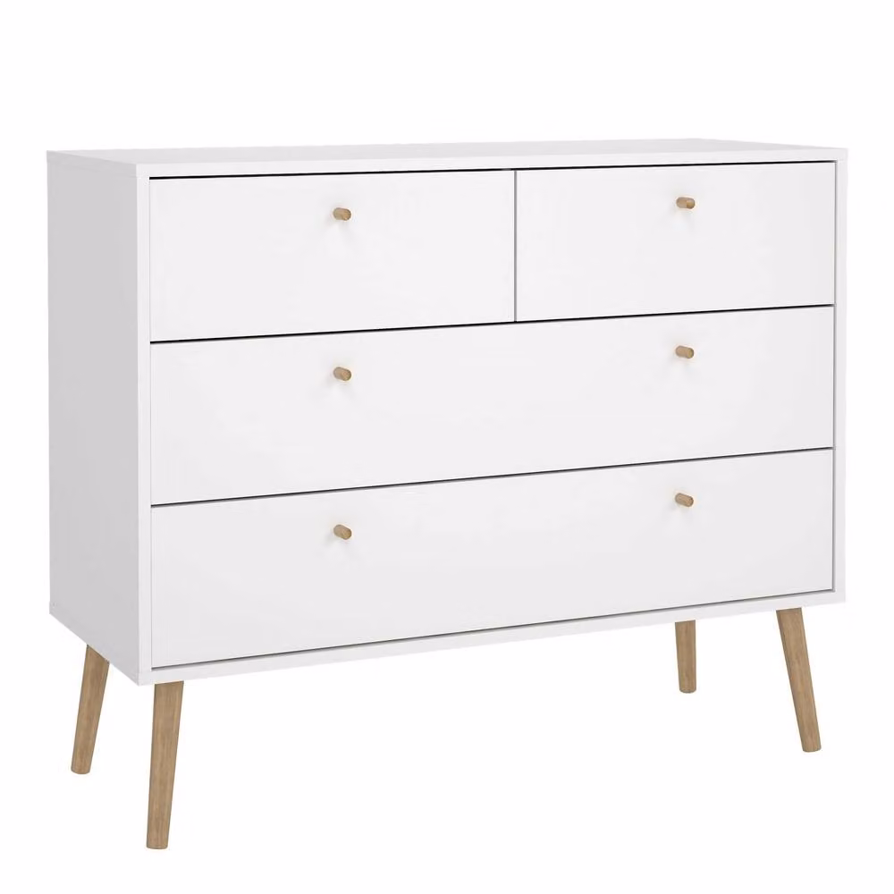 Wyld Haus Quietbloom 4 Drawer White Wooden Chest with Oak Legs and Handles – 2