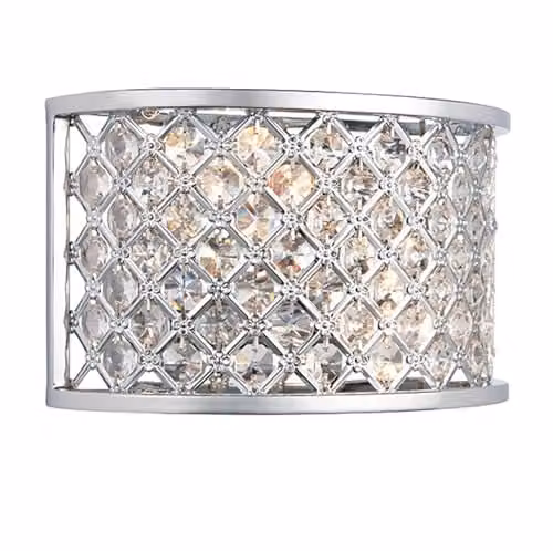 Netlighting Hudson 2 Light Indoor Wall Light in Chrome with Transparent Crystal E14