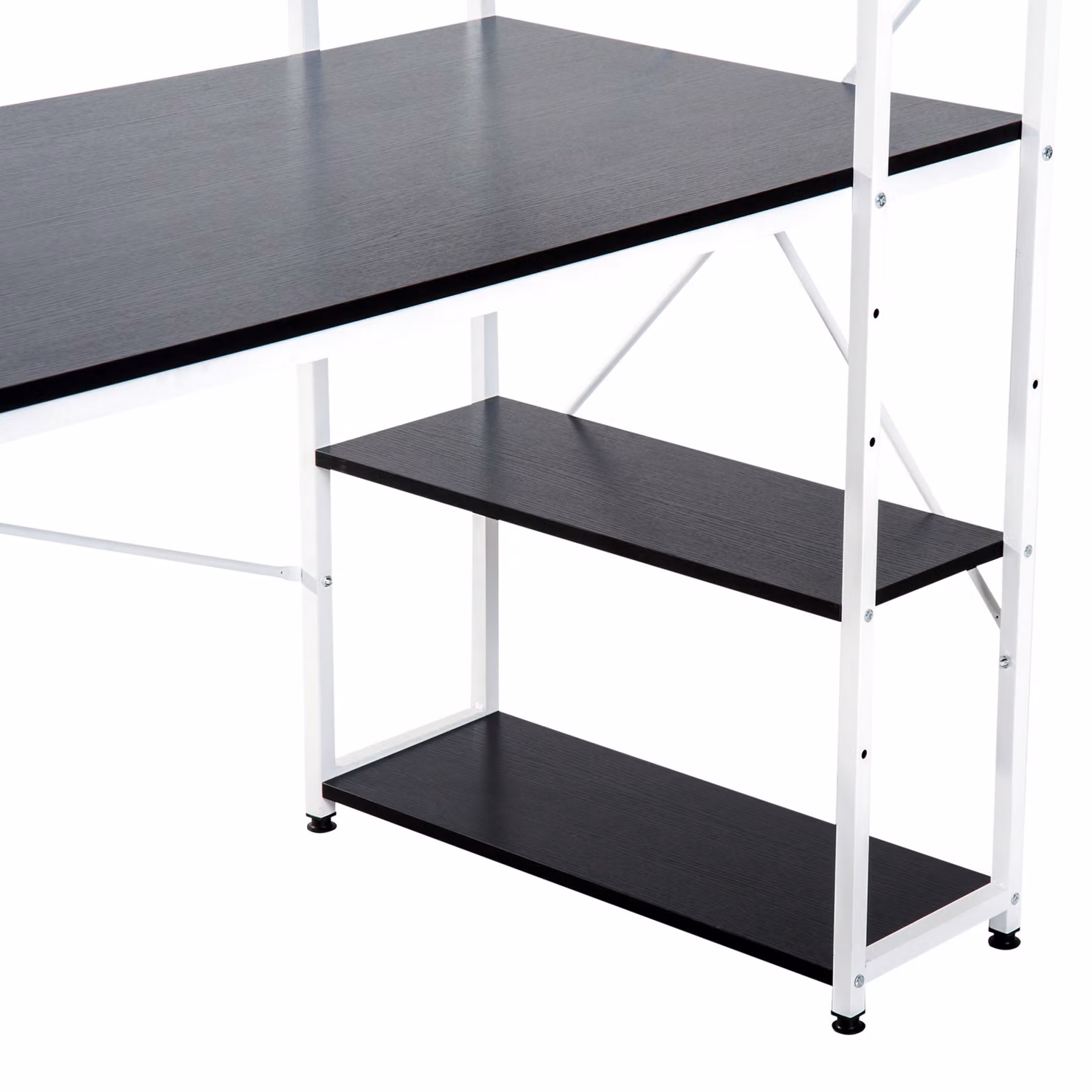 HOMCOM 4-Tier Writing Desk with Bookshelf, Black and White Modern Metal and Wood Workstation – 6