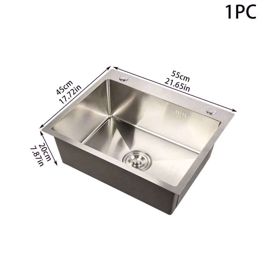 Kelvenix Large Super Deep Single Bowl Square Stainless Steel Kitchen Sink in Silver W: 100 cm, D: 52 cm – 2