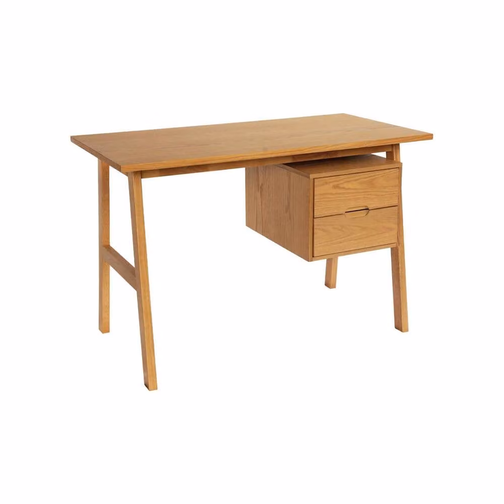sweeek Writing Desk with 2 Drawers in Beige Oak and Rubberwood Veneer, W/D/H: 120 x 60 x 76 cm – 2