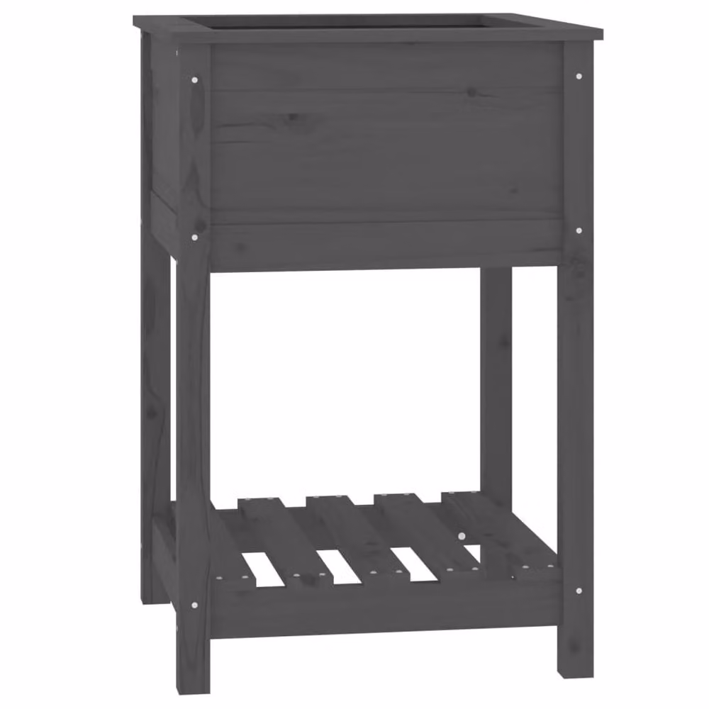 Berkfield Home Grey Solid Wood Pine Planter with Shelf, W/D/H: 54 x 54 x 81 cm – 2