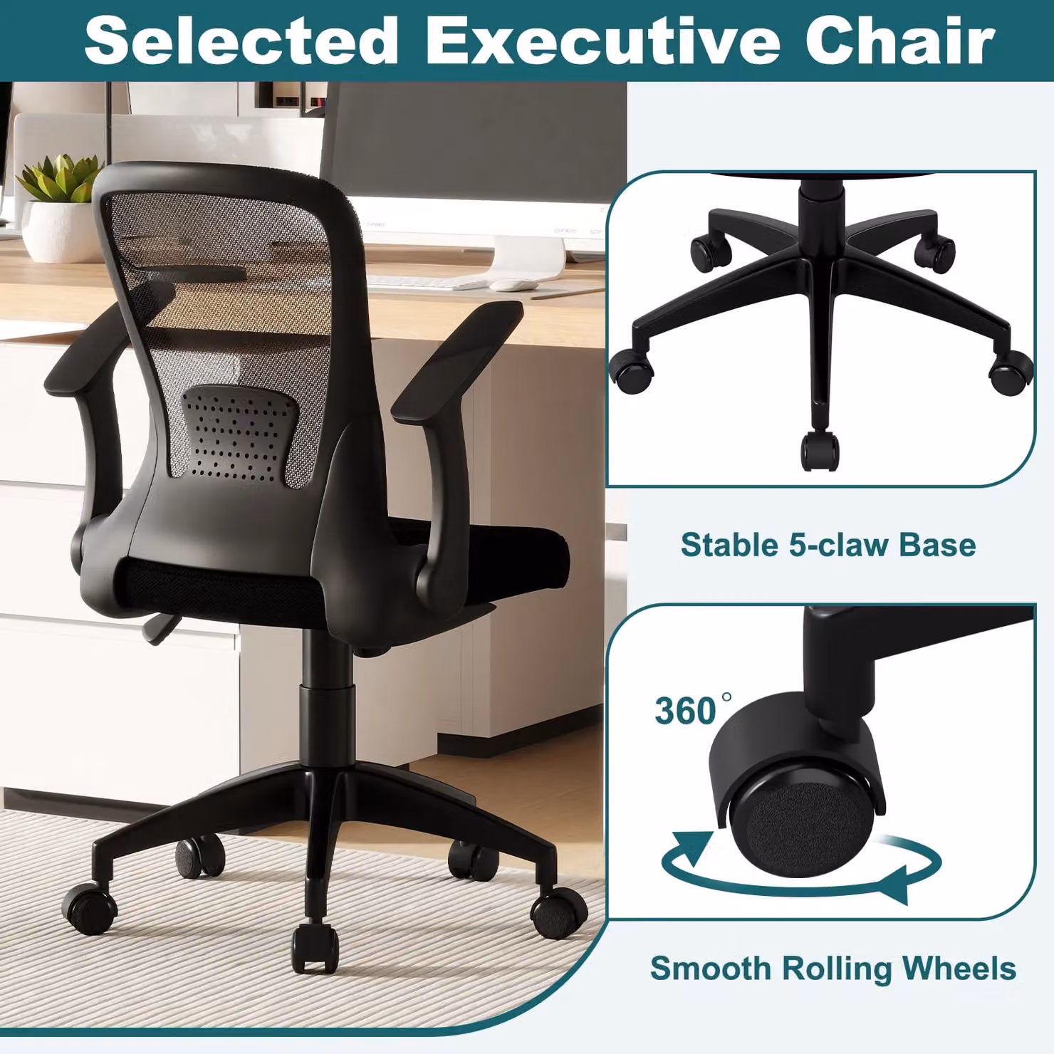 Gymax Ergonomic Mesh Executive Office Chair in Black – 4