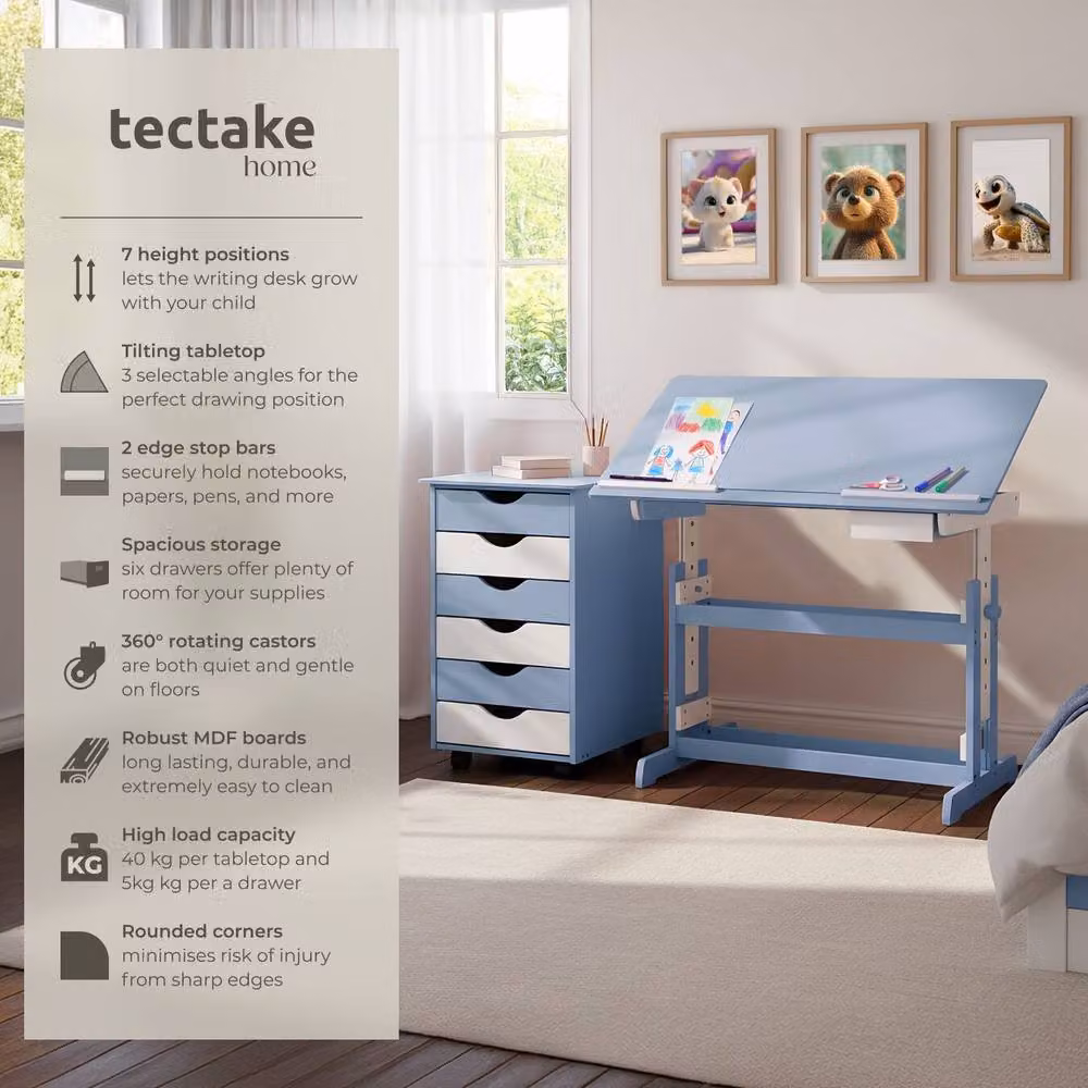 tectake Height Adjustable Childrens Desk with Tilting Top in Blue – 2