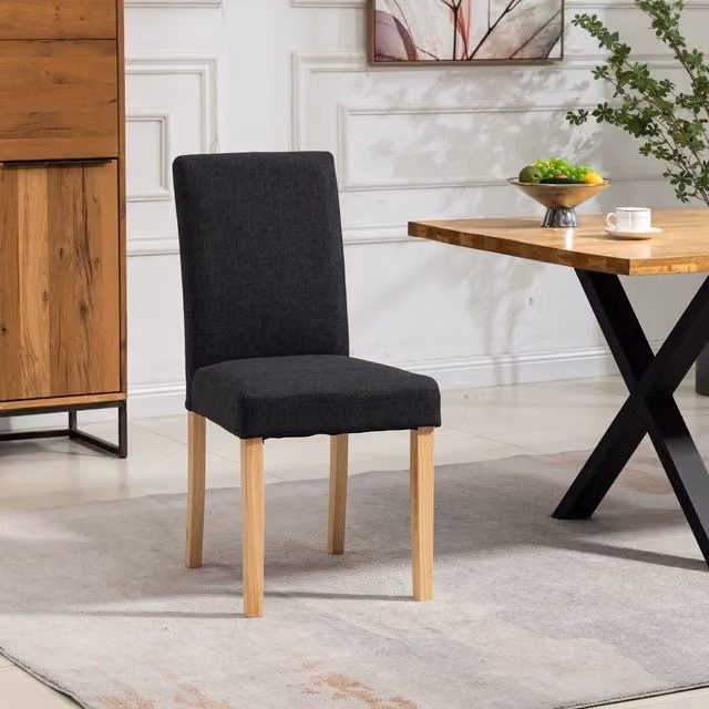 Set of 2 Maiolo Black Fabric Dining Chairs with Wood Details