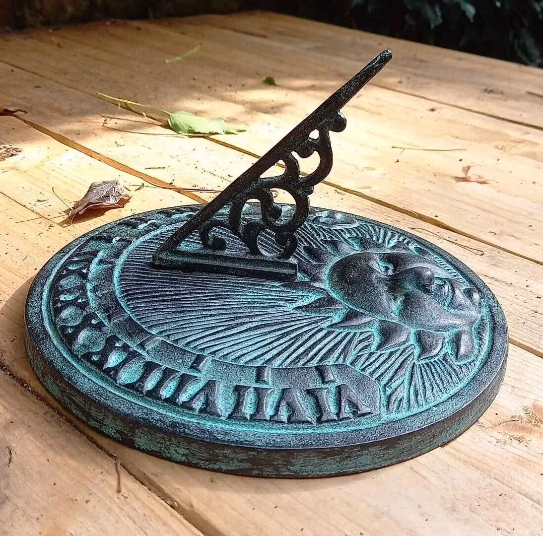 Inspirational Gifting Grey Verdigris Cast Iron Sun Face Tabletop Sundial Ornament – 3