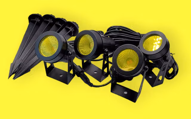 Lighting Legends 4 in 1 LED Colour Garden Landscape Up Spot Stake Lights, 12V, Yellow