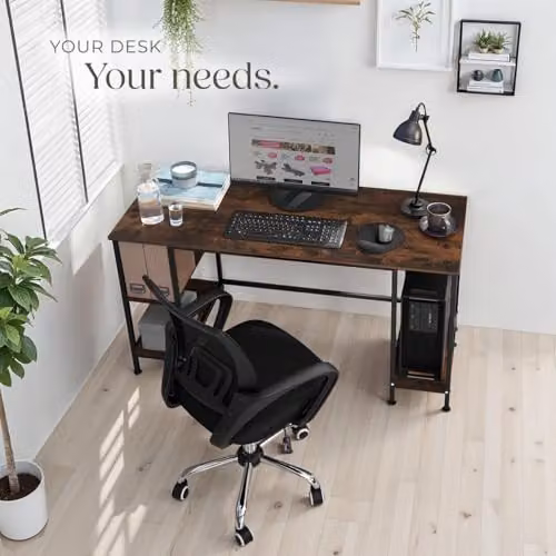 tectake Industrial Computer Desk with Storage Shelves in Brown, W: 137 cm, D: 55 cm, H: 75 cm – 6