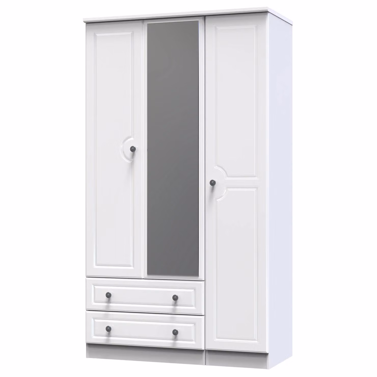 2 U Stirling Triple Mirror Wardrobe with 2 Internal Drawers in White – 2