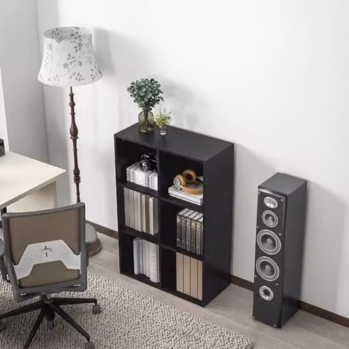 HOMCOM Modern 3 Tier Cube Bookshelf with 6 Open Compartments in Black, W/D/H: 65.5 x 30.0 x 97.5 cm – 9