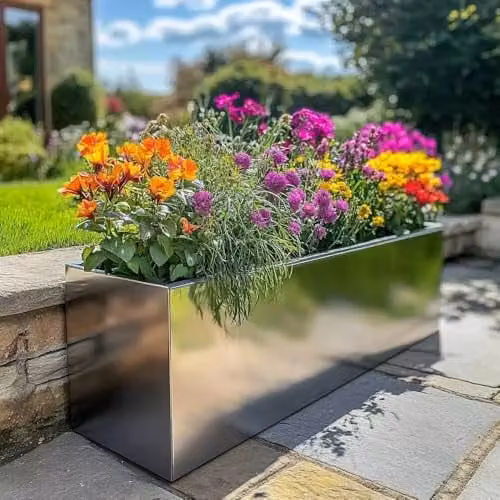 Tulipy Galvanised Steel Trough Planter, Silver, L100 x W40 x H40 cm – 8