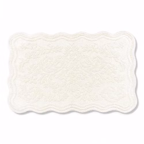 Allure Bath Fashions Gracie Jacquard Scalloped Bath Mat, 100% Cotton Vintage Floral Bathroom Rug, Cream – 1