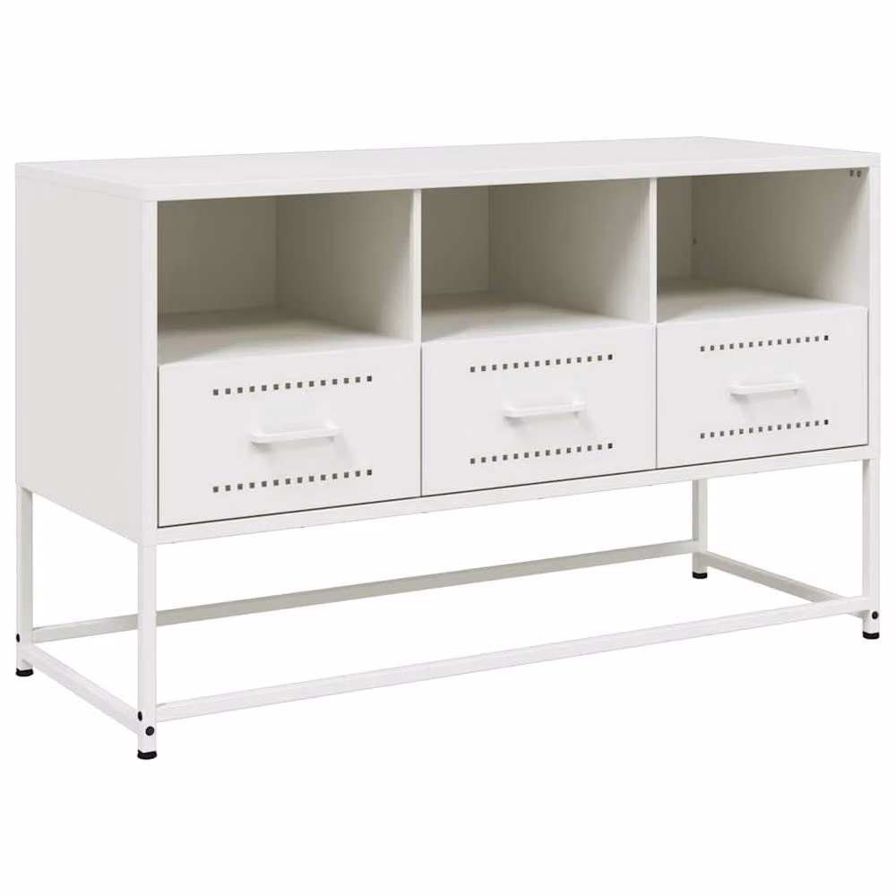 Berkfield Home Modern White Steel TV Cabinet W/D/H: 100.5 x 39 x 60.5 cm – 3