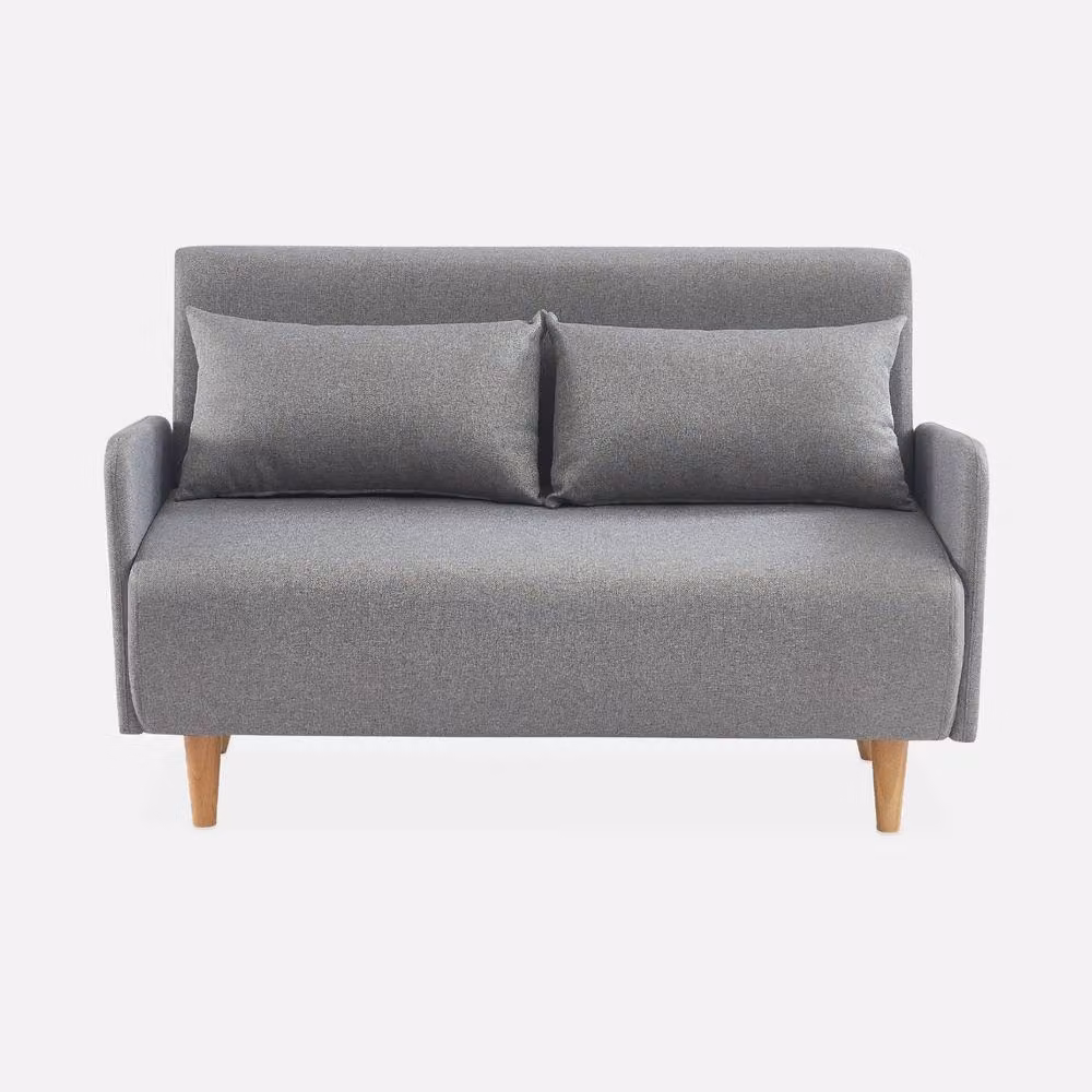 Sweek 2-Seater Convertible Upholstered Sofa Bed with Reclining Backrest and Scatter Cushions in Light Grey – 2