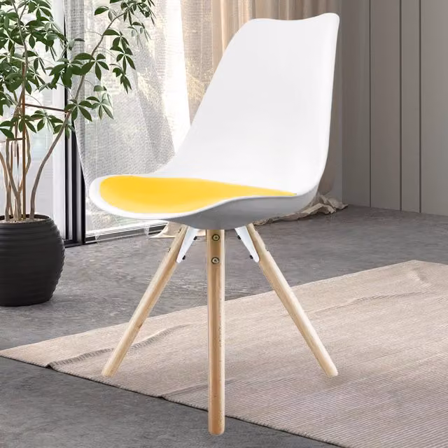 Fusion Living Soho Dining Chair with Pyramid Light Wood Legs - Yellow
