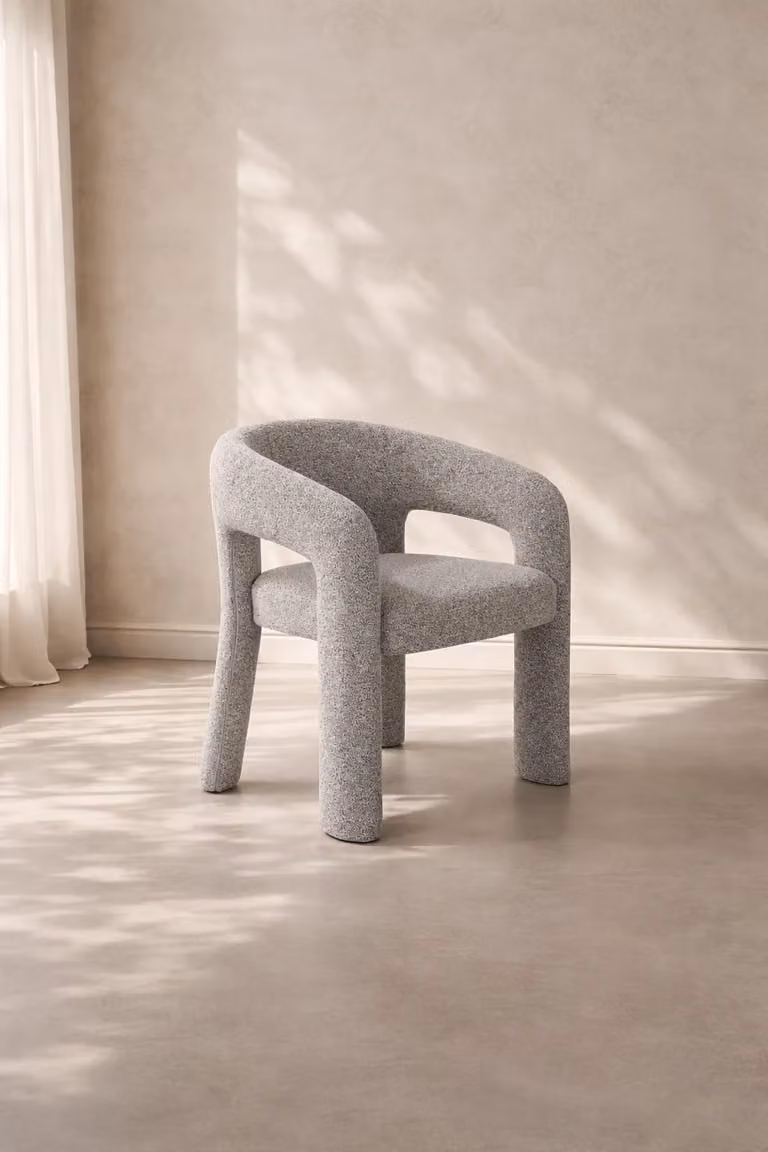 Tommy Franks Jace Modern Dining Chair in Grey Bouclé Fabric, H 78 x W 62 x D 66 cm
