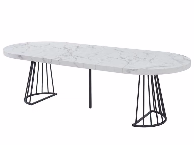 Vente-unique Modern Extendable 2 to 12 Seater Dining Table in White and Black MDF and Metal, W/D/H: 110 x 75 x 76 cm