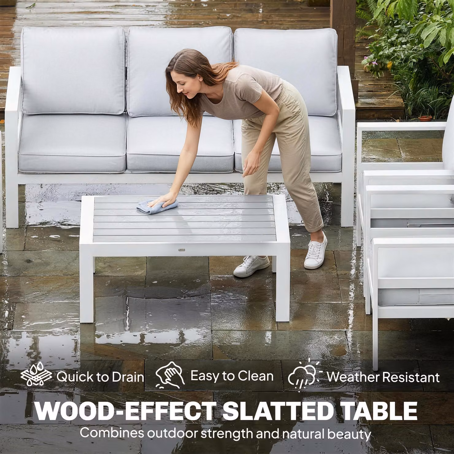 Outsunny 5 Piece White Aluminium Garden Furniture Set with Olefin Cushions – 3