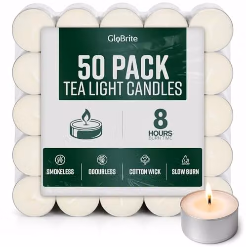 Globrite Unscented White Tea Light Candles, 50 Pack – 1