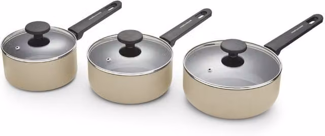 Morphy Richards 3 Piece Non-Stick Recycled Aluminium Saucepan Set with Lids, Beige