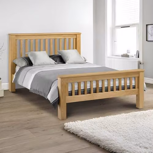 Julian Bowen Amsterdam High Footend Solid Oak Bed Frame, Oak, W/D/H: 160 x 200 x 193 cm – 3