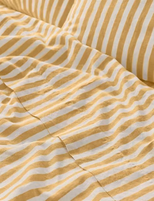 Piglet In Bed Striped Linen Rich Flat Sheet, Yellow Mix, W: 140 cm, L: 200 cm