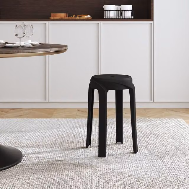 Living and Home Set of 10 Black Stackable Round Plastic Dining Stools – 1
