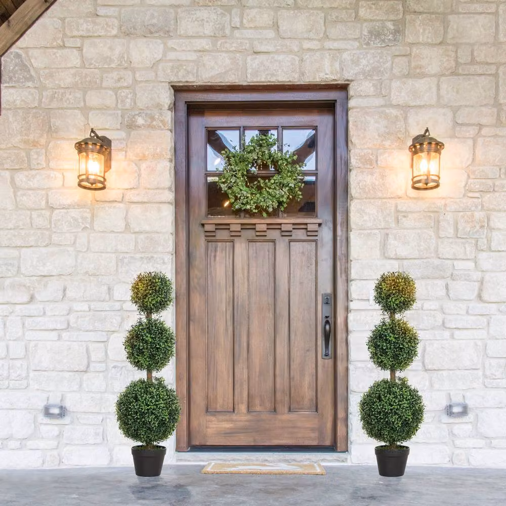 STILVORA Set of 2 Green Artificial Boxwood Trees in Round Concrete Pots, Height: 100 cm – 3