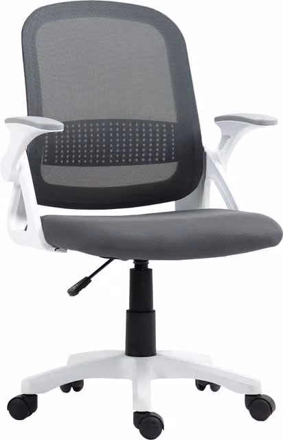 HOMCOM Ergonomic Grey Fabric Mesh Office Chair with Flip-up Armrests and 360 Degree Swivel – 1